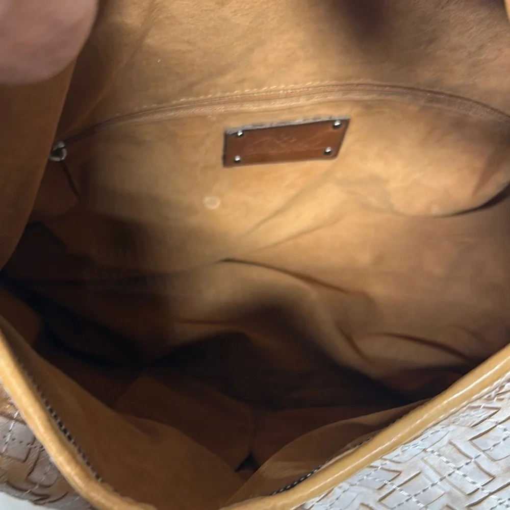 PATRICIA NASH White & Brown BRAIDED STITCH Leather MARCELLINA Hobo Bag